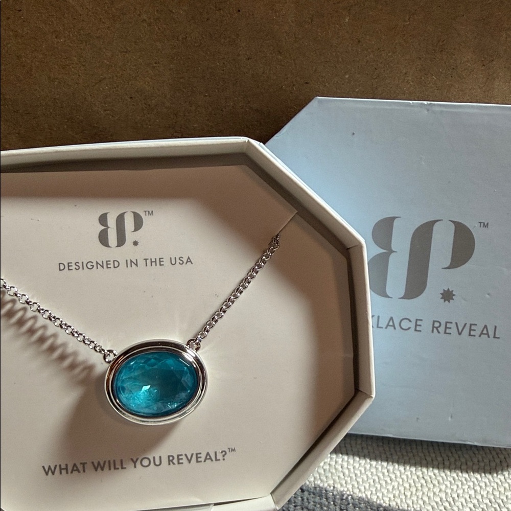 BP. Silver Necklace with Teal Blue Oval Pendant